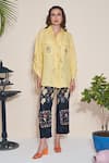 Buy_Pozruh by Aiman_Yellow Pure Hemp Embroidered Shirt Collar Billie String Detailed  _at_Aza_Fashions