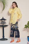 Shop_Pozruh by Aiman_Yellow Pure Hemp Embroidered Shirt Collar Billie String Detailed  _Online_at_Aza_Fashions