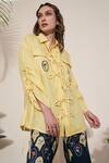 Shop_Pozruh by Aiman_Yellow Pure Hemp Embroidered Shirt Collar Billie String Detailed  _at_Aza_Fashions