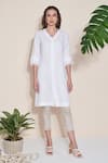 Buy_Pozruh by Aiman_White Pure Hemp Embroidered Tonal V Neck Dove Tunic _at_Aza_Fashions