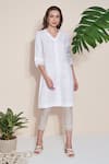 Buy_Pozruh by Aiman_White Pure Hemp Embroidered Tonal V Neck Dove Tunic _Online_at_Aza_Fashions