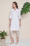 Shop_Pozruh by Aiman_White Pure Hemp Embroidered Tonal V Neck Dove Tunic _Online_at_Aza_Fashions