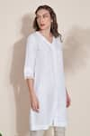 Pozruh by Aiman_White Pure Hemp Embroidered Tonal V Neck Dove Tunic _at_Aza_Fashions