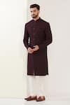 Buy_Kasbah_Wine Silk Metallic Thread Embroidered Sherwani Set _at_Aza_Fashions