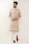 Buy_Kasbah_White Georgette Embroidered Thread And Gota Kurta Set _at_Aza_Fashions