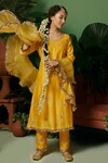Buy_Midushi Bajoria_Yellow Kurta And Pant Silk Chanderi Embroidery Set With Ruffle Dupatta _at_Aza_Fashions