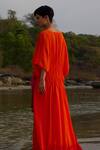 Shop_Twinkle Hanspal_Orange Crepe V-neck Lexi Flared Solid Kaftan_at_Aza_Fashions