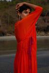Twinkle Hanspal_Orange Crepe V-neck Lexi Flared Solid Kaftan_Online_at_Aza_Fashions