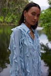 Twinkle Hanspal_Blue Crepe Frill Shirt Collar Jolene With Pant _Online_at_Aza_Fashions