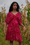 Buy_Twinkle Hanspal_Fuchsia Georgette Printed Rainforest Sylvie Micro Pleated Short Dress  _at_Aza_Fashions