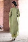 KARAJ JAIPUR_Green Kurta Chanderi Embroidered Chikankari Thread Round Neck Nargis Set _Online_at_Aza_Fashions