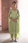 Buy_KARAJ JAIPUR_Green Kurta Chanderi Embroidered Chikankari Thread Round Neck Nargis Set _Online_at_Aza_Fashions