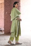 Shop_KARAJ JAIPUR_Green Kurta Chanderi Embroidered Chikankari Thread Round Neck Nargis Set _Online_at_Aza_Fashions