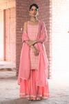 Buy_Karaj Jaipur_Pink Chanderi, Cotton, Kota Doria Lace, Cut Zara Embroidered Kurta Sharara Set _at_Aza_Fashions