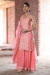 Buy_Karaj Jaipur_Pink Chanderi, Cotton, Kota Doria Lace, Cut Zara Embroidered Kurta Sharara Set _Online_at_Aza_Fashions