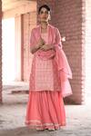 Karaj Jaipur_Pink Chanderi, Cotton, Kota Doria Lace, Cut Zara Embroidered Kurta Sharara Set _at_Aza_Fashions