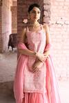 Shop_Karaj Jaipur_Pink Chanderi, Cotton, Kota Doria Lace, Cut Zara Embroidered Kurta Sharara Set _at_Aza_Fashions