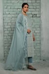 KARAJ JAIPUR_Blue Kurta Chanderi Embroidered Chikankari Thread Notched Zara Work Set _at_Aza_Fashions