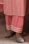 Buy_KARAJ JAIPUR_Pink Kurta Chanderi Embroidered Chikankari Thread Notched Hoor Work Set _Online_at_Aza_Fashions