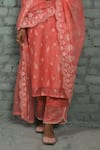 Shop_KARAJ JAIPUR_Peach Chanderi Embroidered Chikankari Thread Round Collar Work Kurta Set _Online_at_Aza_Fashions