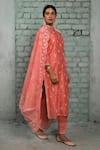 KARAJ JAIPUR_Peach Chanderi Embroidered Chikankari Thread Round Collar Work Kurta Set _at_Aza_Fashions