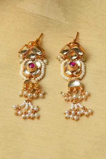 Shop_MAISARA JEWELRY_Pink Pearls, Stones, Beads Gold Polished Choker Set _at_Aza_Fashions