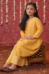 Shop_Cute Couture_Yellow Muslin, Silk Embroidery Self Kurta And Palazzo Set _Online_at_Aza_Fashions