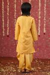 Shop_Cute Couture_Yellow Muslin, Silk Embroidery Front Button Sherwani Kurta And Balloon Pant Set _at_Aza_Fashions
