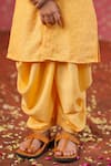 Buy_Cute Couture_Yellow Muslin, Silk Embroidery Front Button Sherwani Kurta And Balloon Pant Set _Online_at_Aza_Fashions