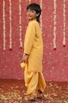 Cute Couture_Yellow Muslin, Silk Embroidery Front Button Sherwani Kurta And Balloon Pant Set _at_Aza_Fashions