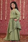 CUTE COUTURE_Green Weave Top And Layered Skirt Set _Online_at_Aza_Fashions