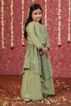 CUTE COUTURE_Green Weave Top And Layered Skirt Set _at_Aza_Fashions