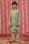 Buy_Cute Couture_Green Muslin, Silk Embroidery Jacket Pant Set _at_Aza_Fashions
