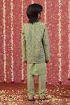 Shop_Cute Couture_Green Muslin, Silk Embroidery Jacket Pant Set _at_Aza_Fashions