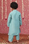 Shop_Cute Couture_Blue Muslin, Silk Embroidery Stand Collar Kurta And Pant Set _at_Aza_Fashions