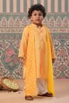 Buy_Cute Couture_Yellow Muslin, Poplin Embroidery Bandej Print Kurta And Pant Set _at_Aza_Fashions
