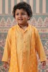 Cute Couture_Yellow Muslin, Poplin Embroidery Bandej Print Kurta And Pant Set _Online_at_Aza_Fashions
