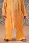 Buy_Cute Couture_Yellow Muslin, Poplin Embroidery Bandej Print Kurta And Pant Set _Online_at_Aza_Fashions
