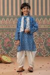 Buy_Cute Couture_Blue Muslin, Silk, Cotton Mirrors Bandej Print Kurta And Balloon Pant Set _at_Aza_Fashions