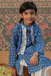 Cute Couture_Blue Muslin, Silk, Cotton Mirrors Bandej Print Kurta And Balloon Pant Set _at_Aza_Fashions