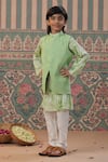 Cute Couture_Green Muslin, Cotton Embroidery Floral Kurta Set _Online_at_Aza_Fashions