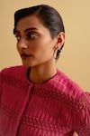 Buy_Esme By Aashna Dalmia_Gold Plated Crystals, Smocking Musky Cedar Circular Shaped Hoops _at_Aza_Fashions