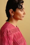 Esme By Aashna Dalmia_Gold Plated Crystals, Smocking Musky Cedar Circular Shaped Hoops _at_Aza_Fashions