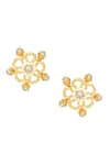 Shop_Esme by Aashna Dalmia_Gold Plated Swarovski Crystal Stone And Pearl Honey Suckle Stud Earrings _at_Aza_Fashions