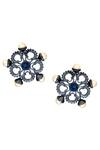 Shop_Esme by Aashna Dalmia_Silver Plated Swarovski Crystal Stone And Pearl Honey Suckle Stud Earrings _at_Aza_Fashions