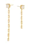 Esme by Aashna Dalmia_Green Swarovski Crystal Stone Woody Lavender Asymmetric Dangler Earrings _Online_at_Aza_Fashions