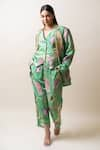 Buy_SutrabySweta_Green Habutai Silk Printed Floral Blazer  Lapel Collar Pant Set  _at_Aza_Fashions