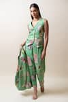 Shop_SutrabySweta_Green Habutai Silk Printed Floral Blazer  Lapel Collar Pant Set  _at_Aza_Fashions