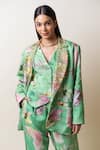 SutrabySweta_Green Habutai Silk Printed Floral Blazer  Lapel Collar Pant Set  _at_Aza_Fashions