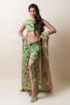 SutrabySweta_Green Chiffon Printed Paisley Round Cape Skirt Set  _Online_at_Aza_Fashions